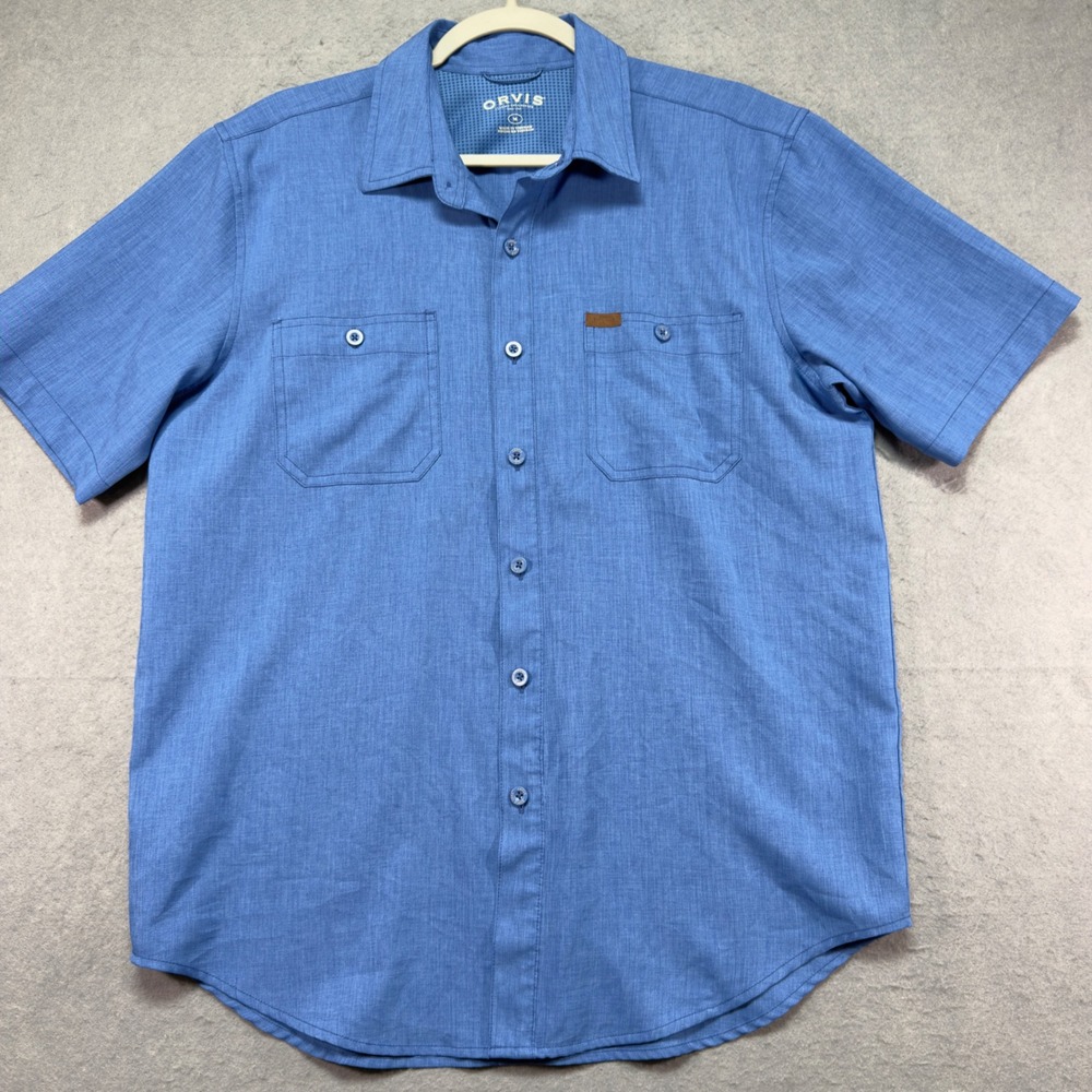 Orvis Classic Collection Mens Blue Short Sleeve Button Down Shirt Size M